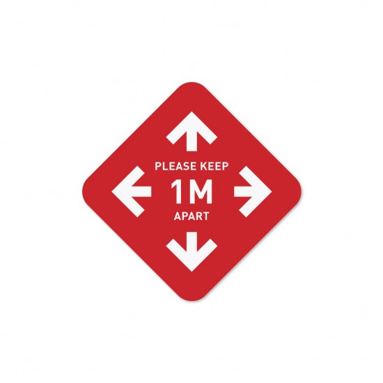 Covid-19 Tabletop Sticker Please Keep 1 Meter Apart 20x20cm Red 3pcs